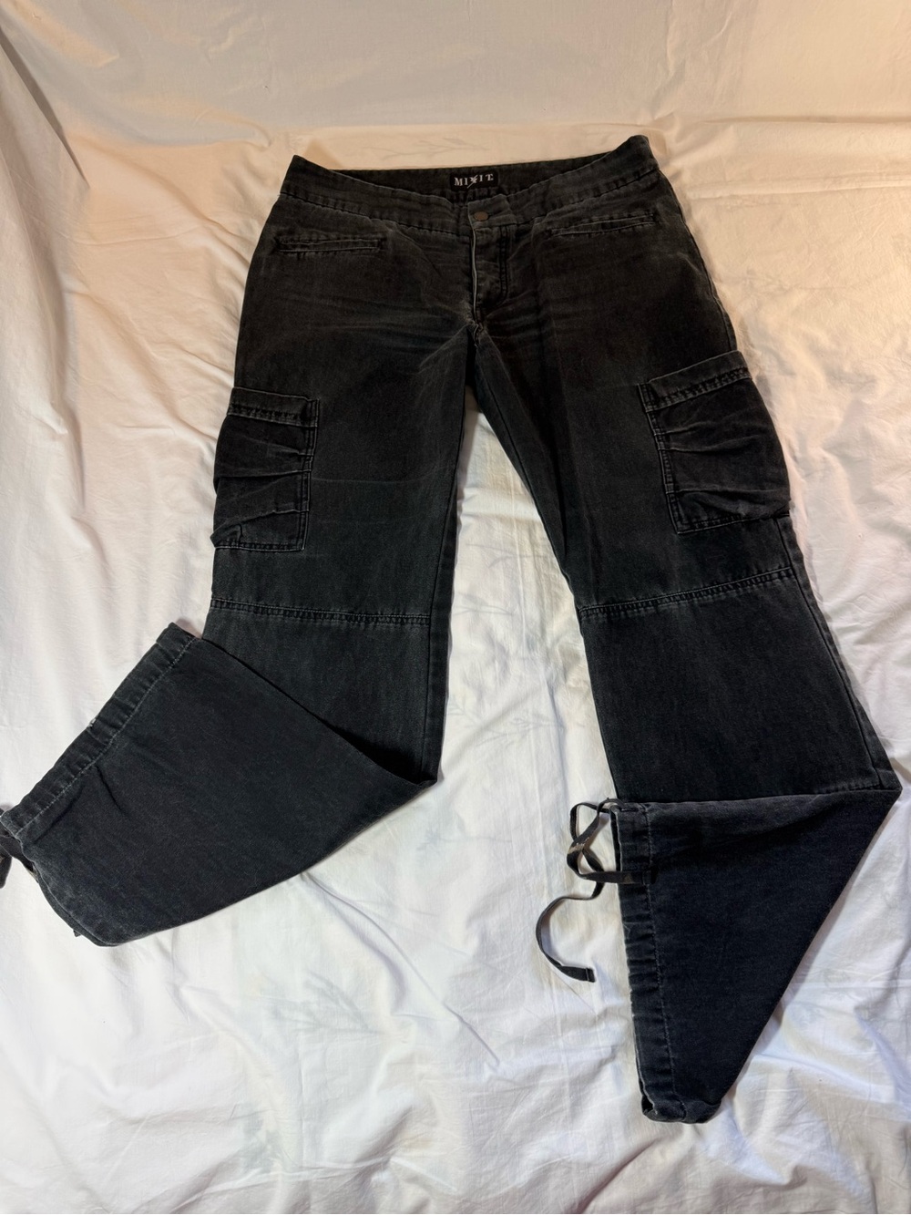 Mixit Black Wide Leg Cargo Jeans with Drawstring Hem Size 12